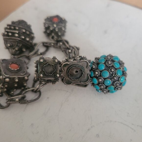 Vintage 7" Italian Etruscan 800 Silver 6 Charm Bracelet - Picture 7 of 8